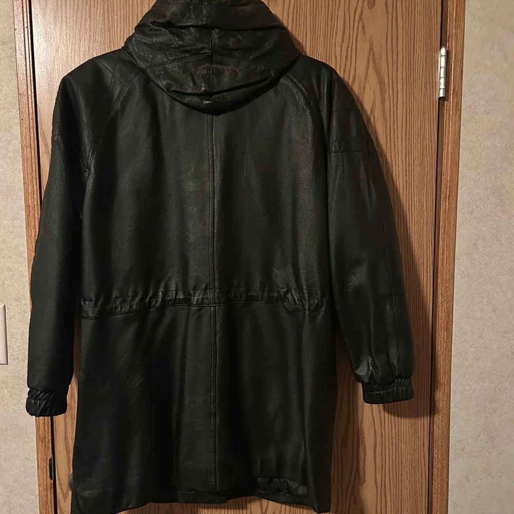 Cosa Nova Black Leather Hooded Duffle Coat Medium - Picture 9 of 13